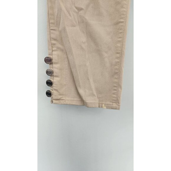NYDJ Denim Capri Jeans Crop Cuff Buttons Stretch Tan Womens 8 Made in USA EUC - Picture 6 of 13